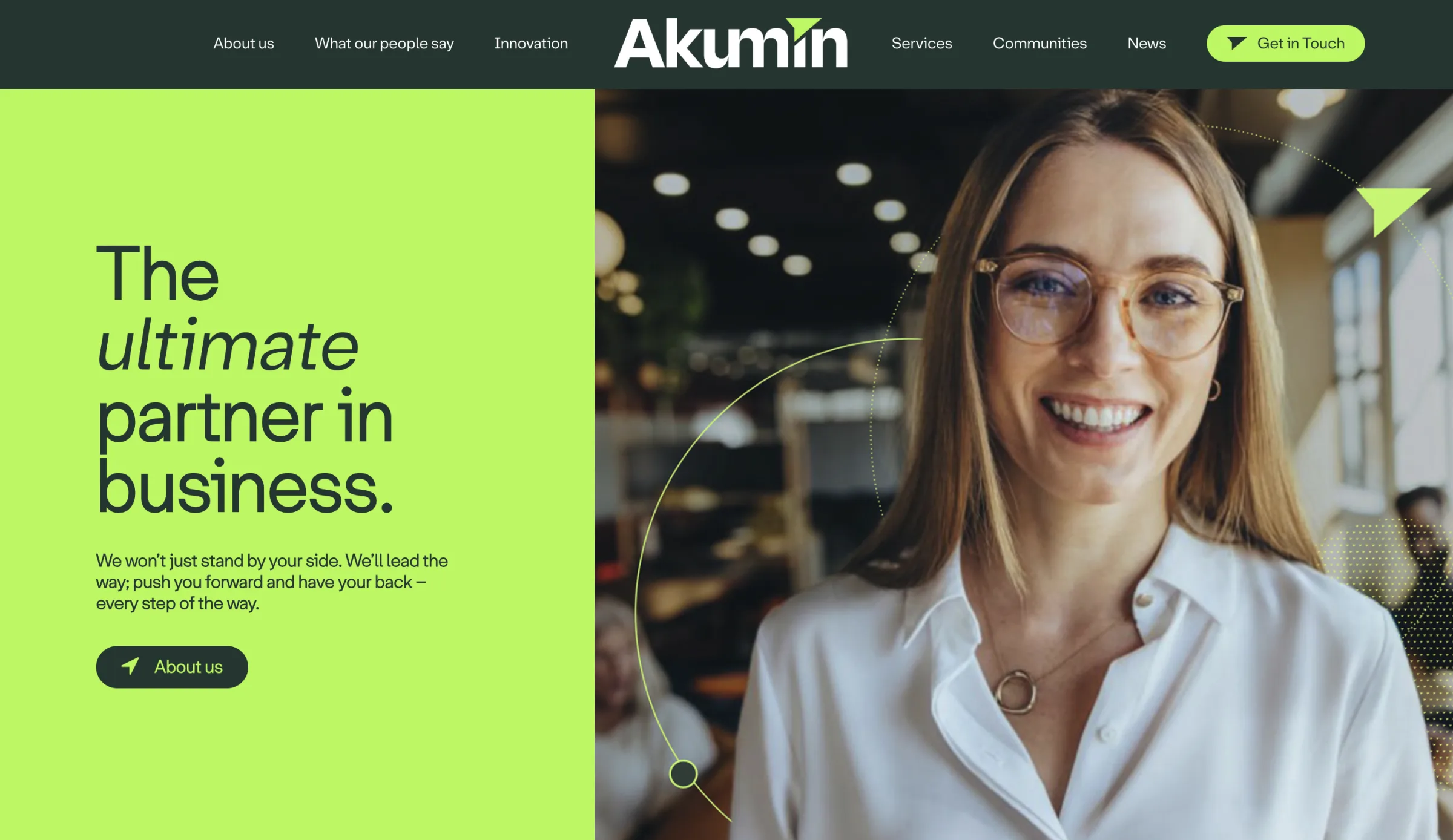Akumin website — The ultimate partner in business homepage hero