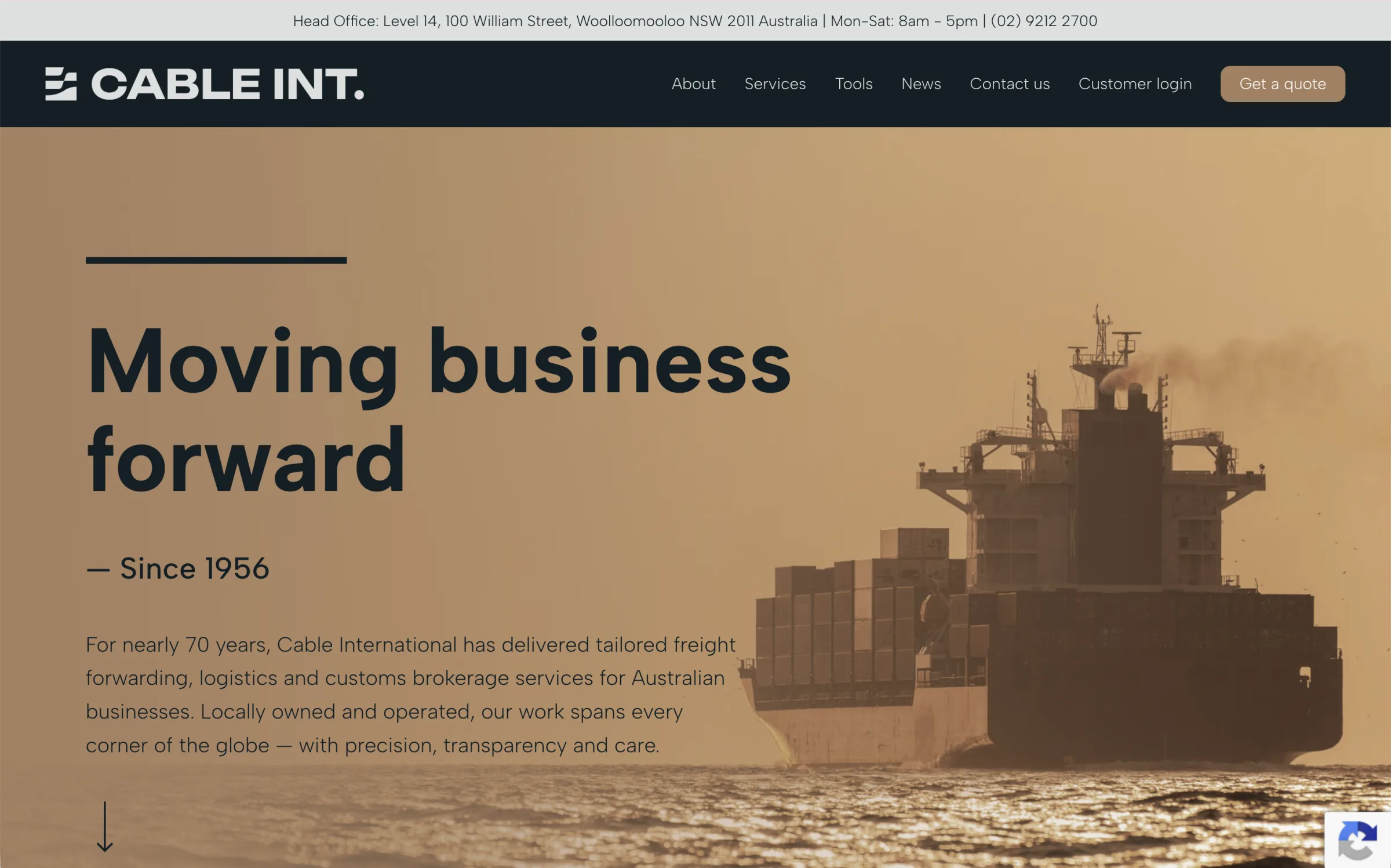 Cable International freight forwarding website — Moving business forward hero