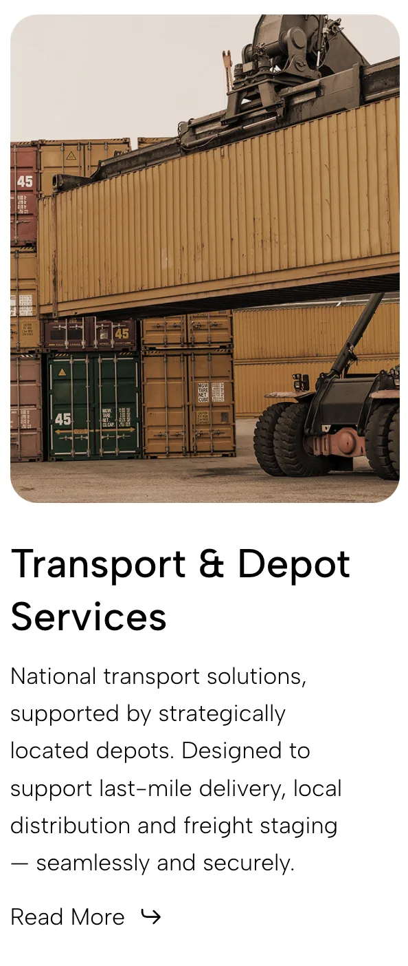 Cable International website — transport and depot services card