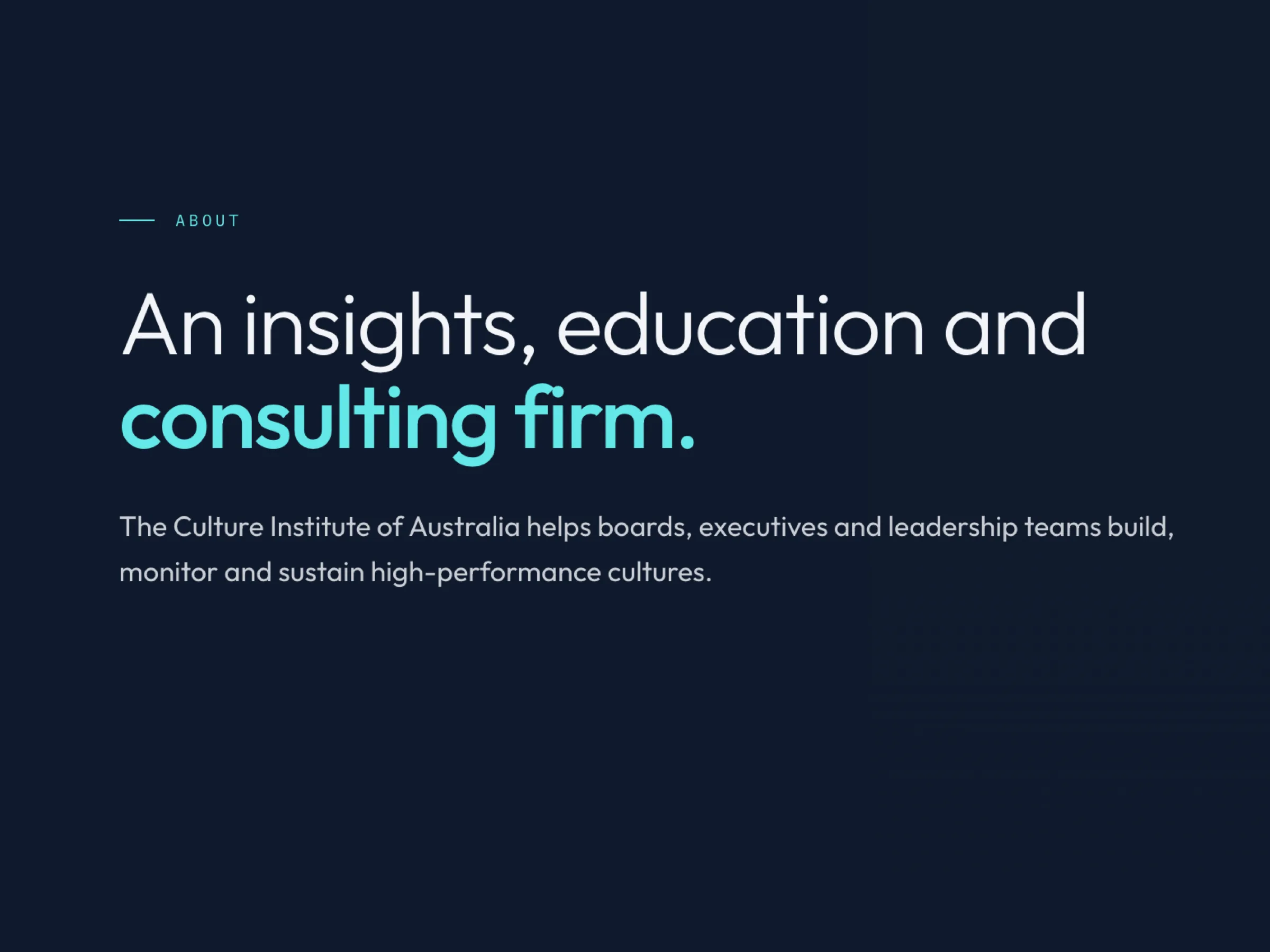 About — an insights, education and consulting firm