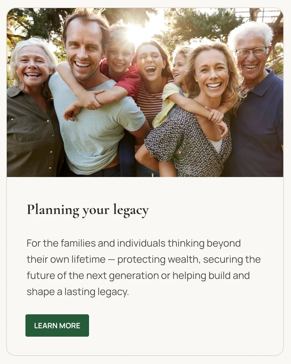 Financial adviser website — planning your legacy service card
