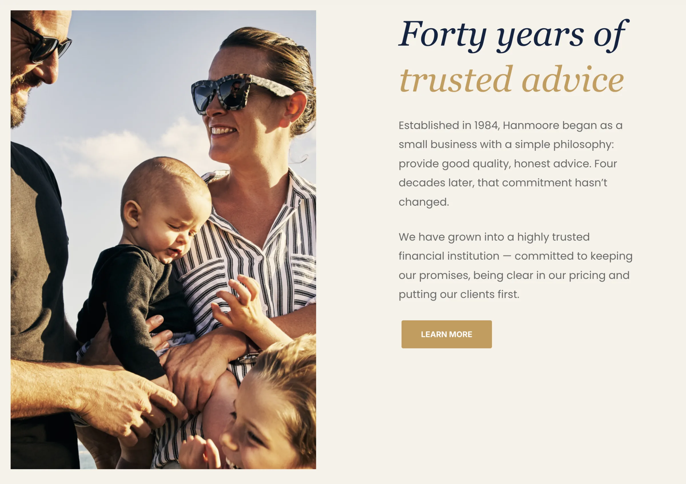 Hanmoore financial adviser website — Forty years of trusted advice
