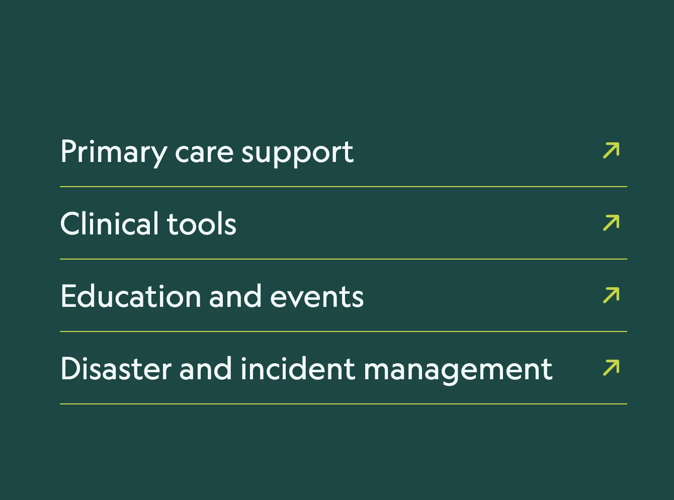 Health professionals menu