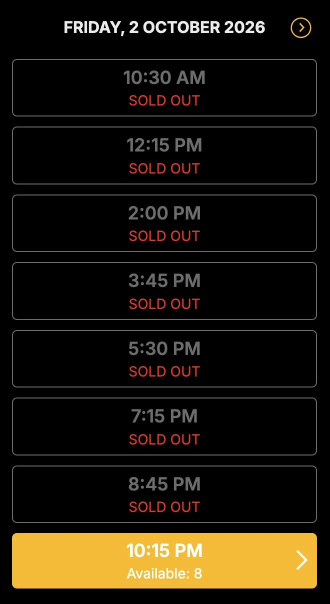 Booking — live session times
