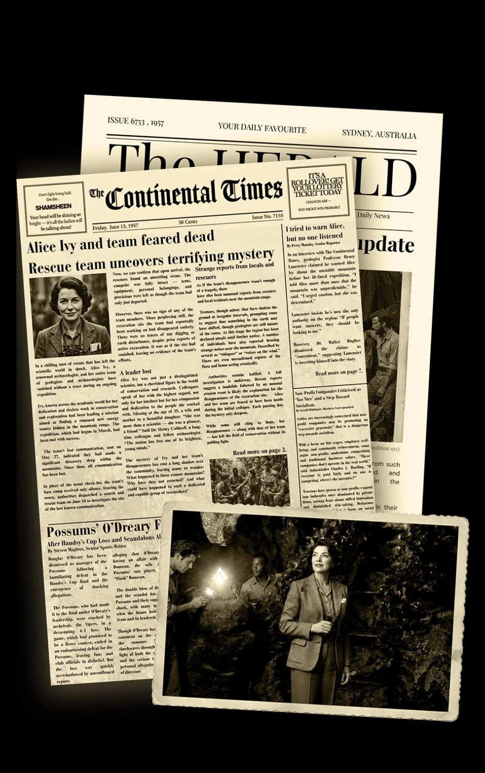Story props — newspaper clippings