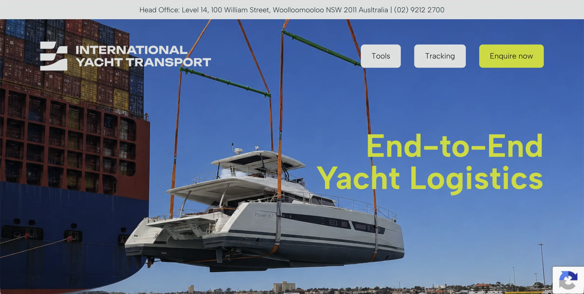 International Yacht Transport website — End-to-end yacht logistics hero
