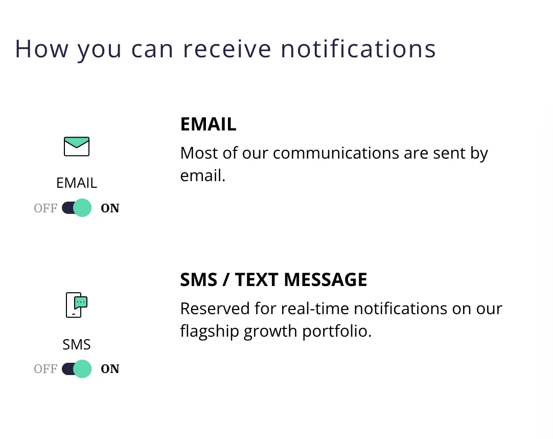 Notification preferences — email and SMS