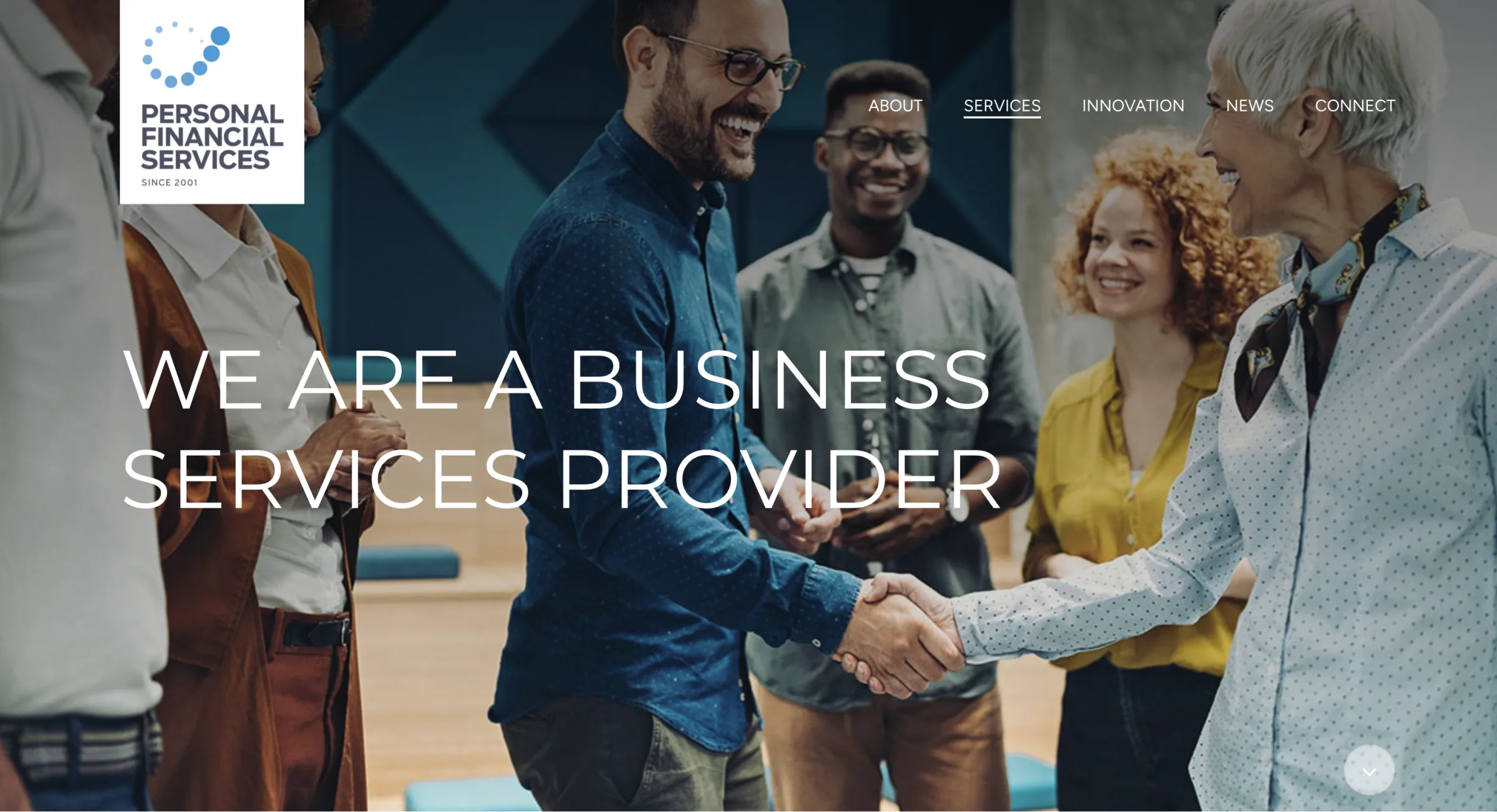 Personal Financial Services website — business services provider hero