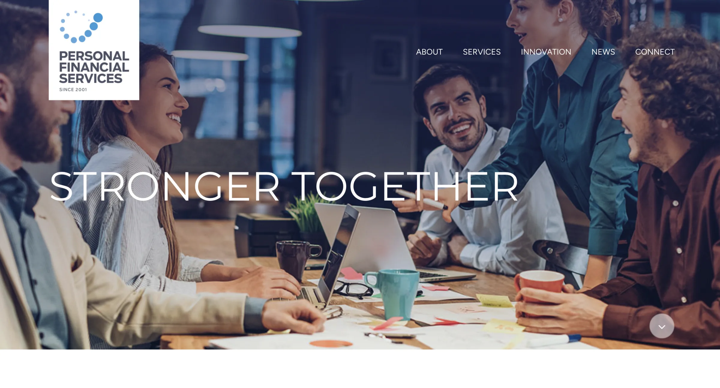 Personal Financial Services website — Stronger Together homepage hero