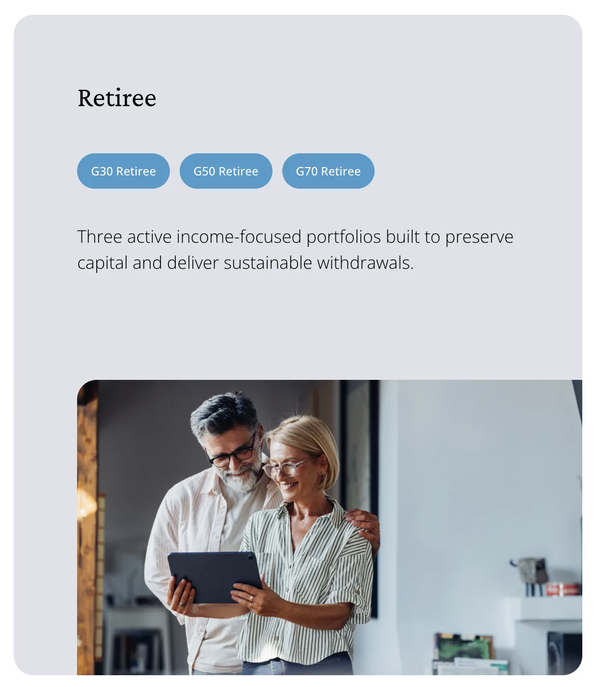 Salita managed accounts website — retiree portfolio card