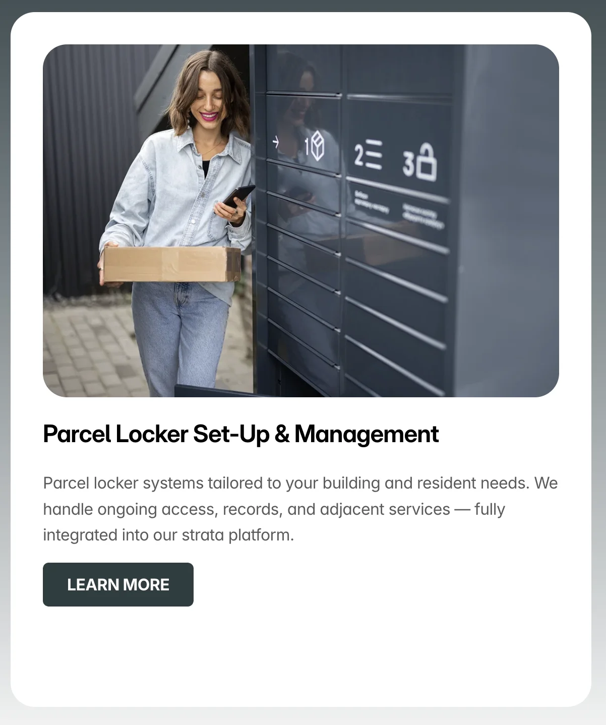 Parcel locker set-up and management service card