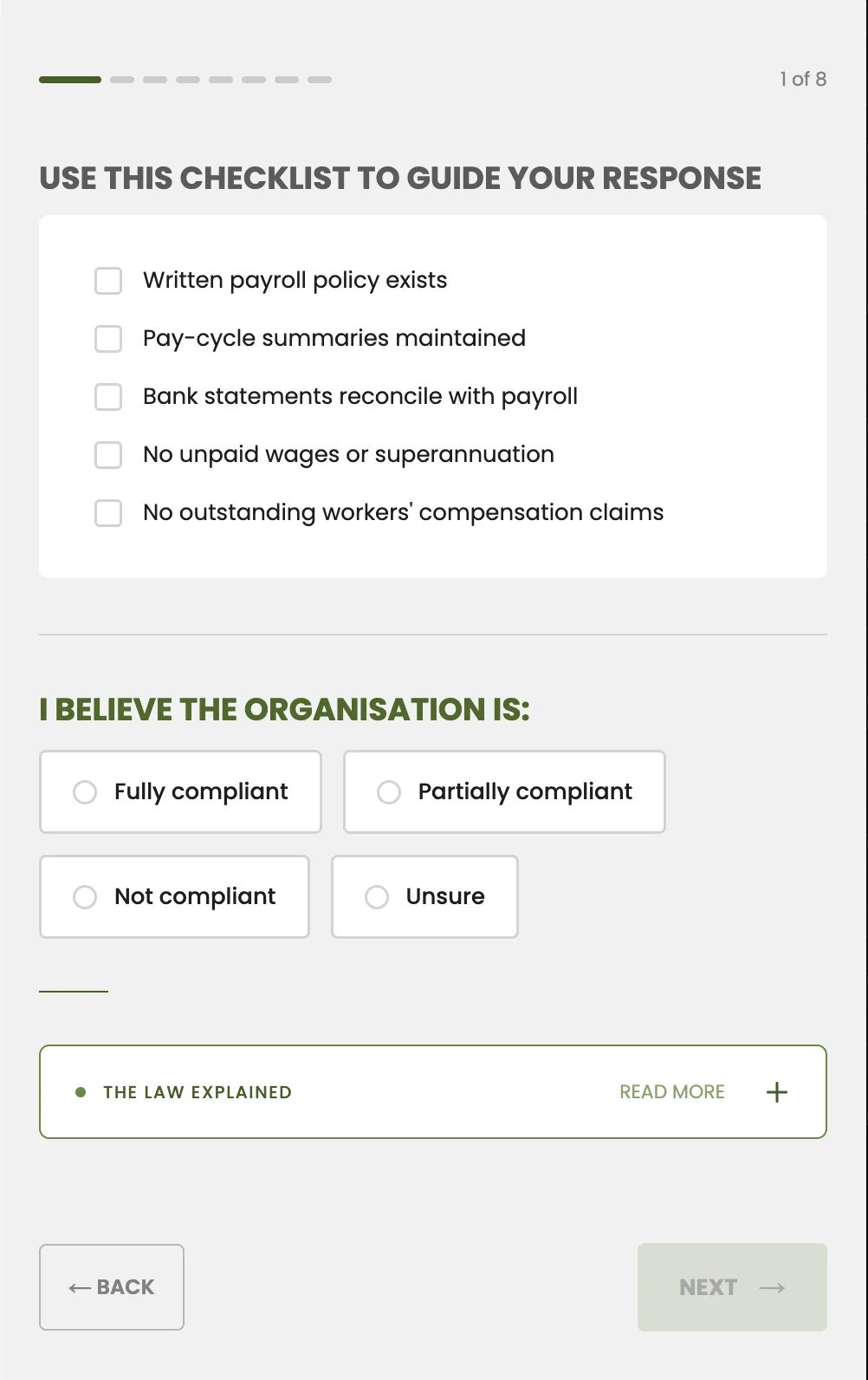 Evaluation tool — compliance checklist