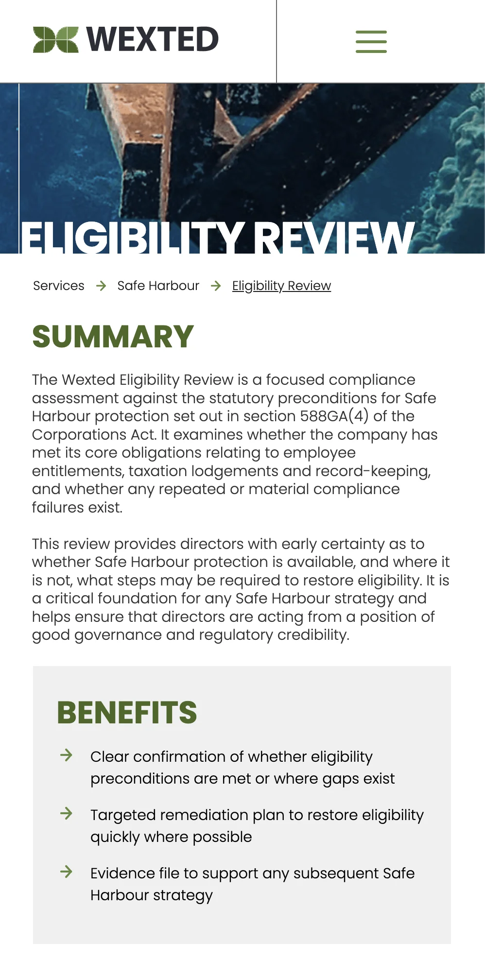 Mobile — Safe Harbour eligibility review